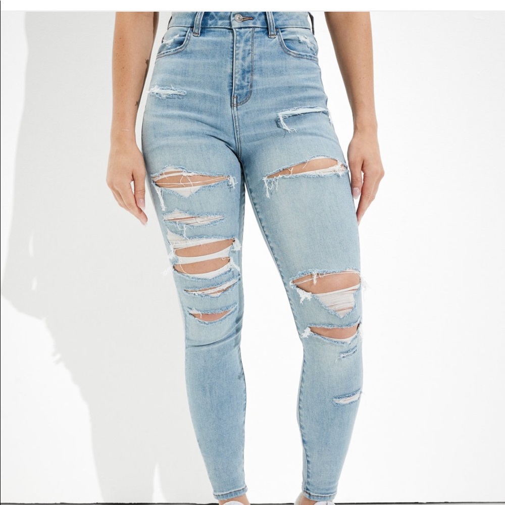 AE ripped curvy super high wasted jeggings